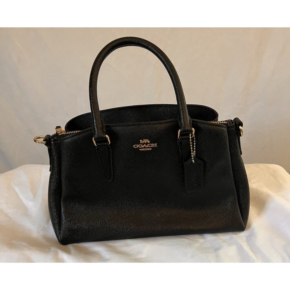 COACH Black Leather Small Margot Carryall Satchel Handbag Gold Hardware